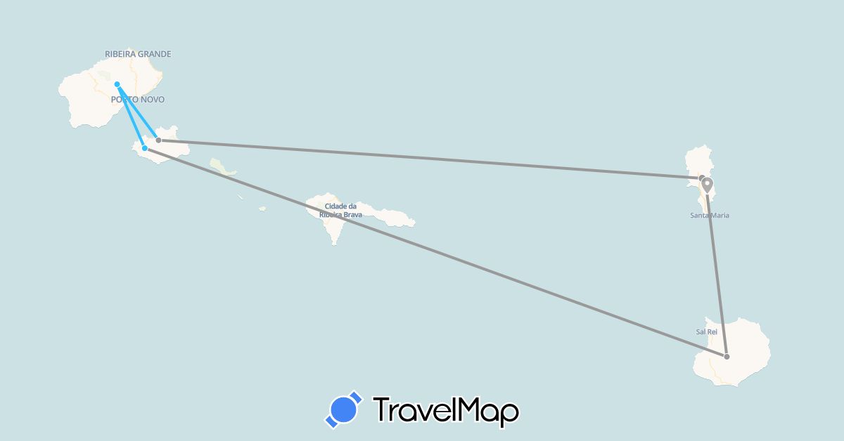 TravelMap itinerary: plane, boat in Cape Verde (Africa)